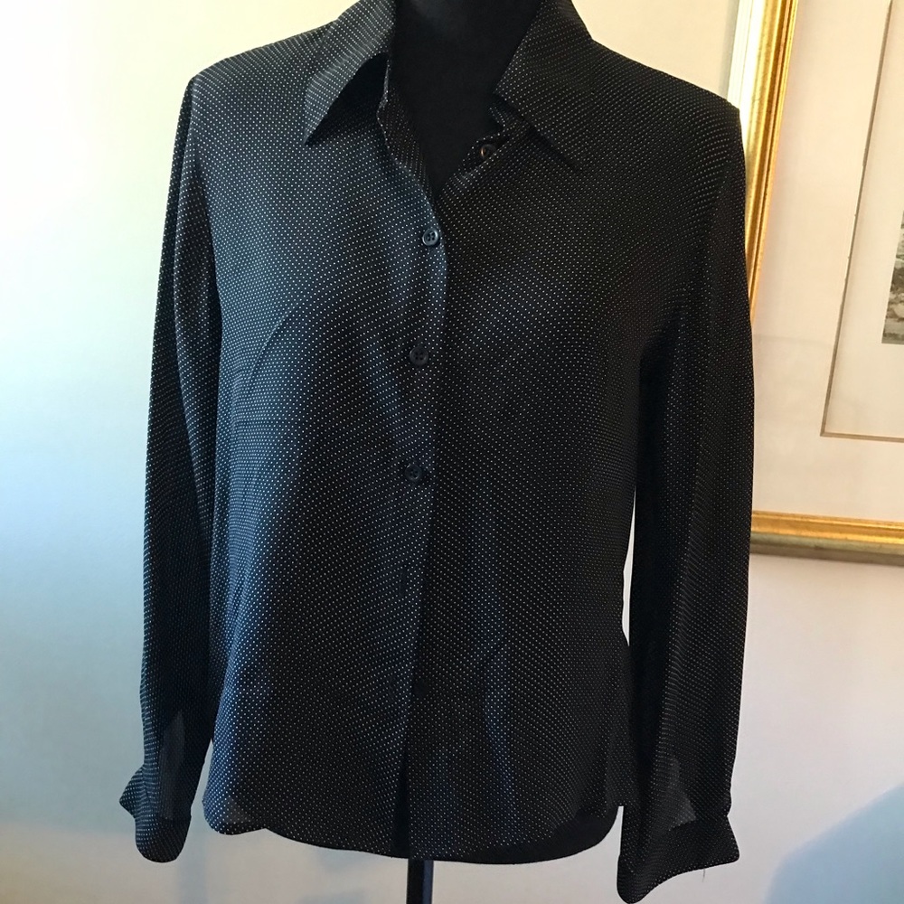 Vintage 90’s NWT Jones Of New York black and white polka dots silk blouse.